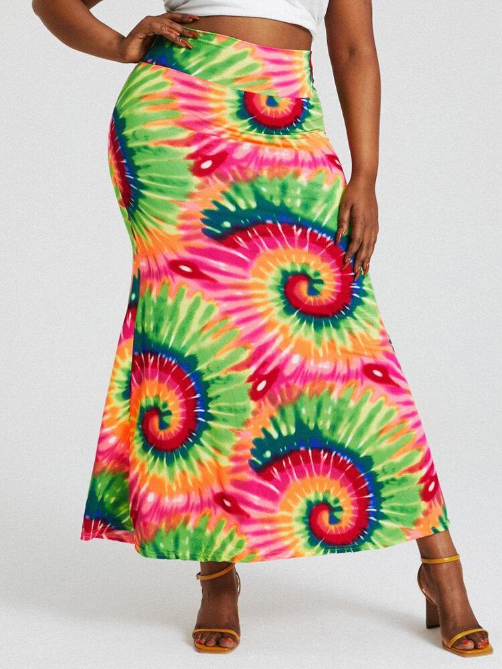 Bohemia Tie Dye Print Hohe Taille Gesäß Bodycon Langer Rock