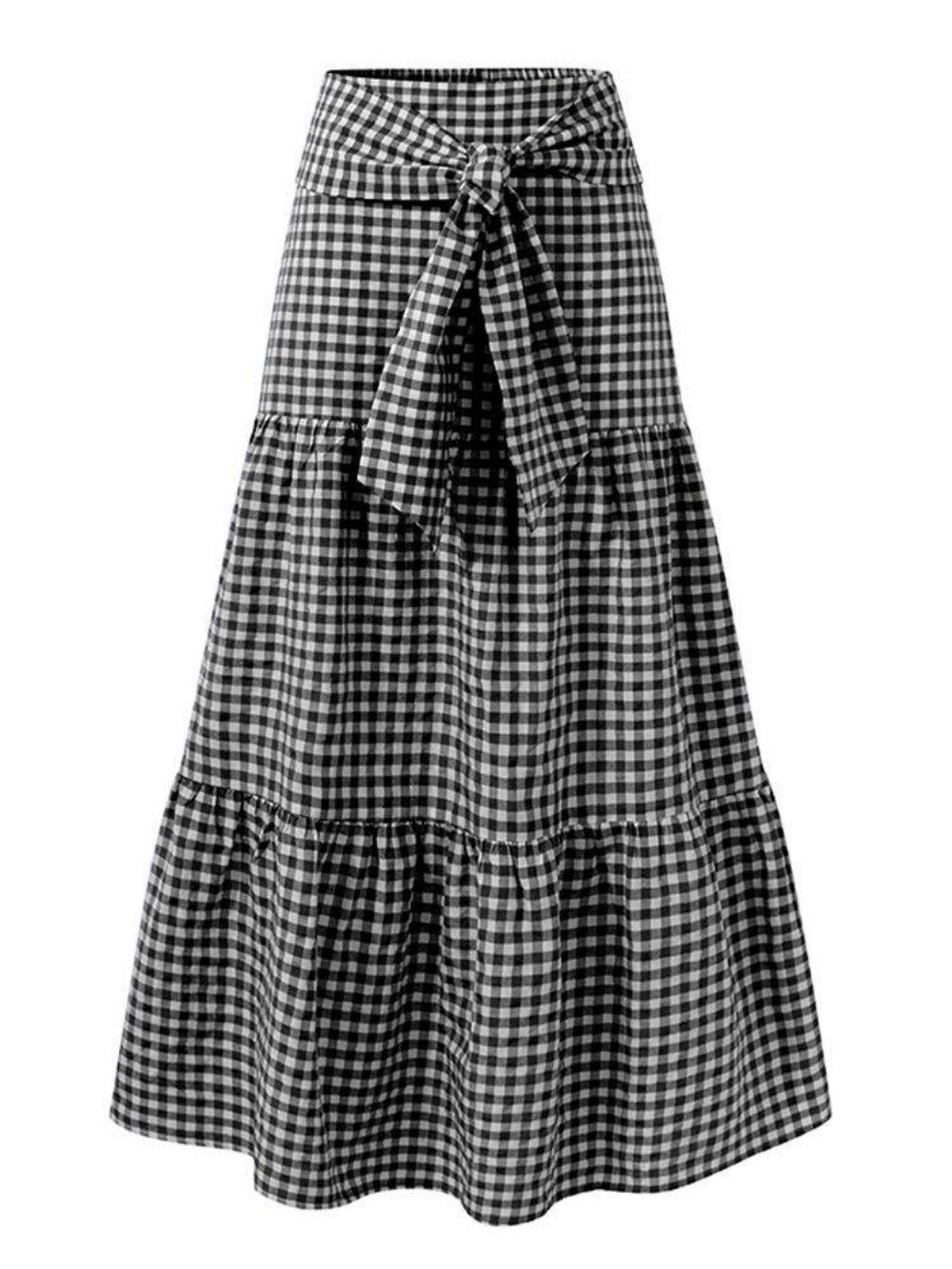 Damen Plaid Plissee Schnürröcke Mit Elastischer Taille