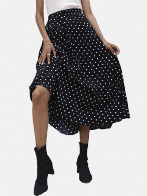 Damen Polka Dot Bedruckter Lockerer Stilvoller Mittellanger Rock Mit Hoher Taille