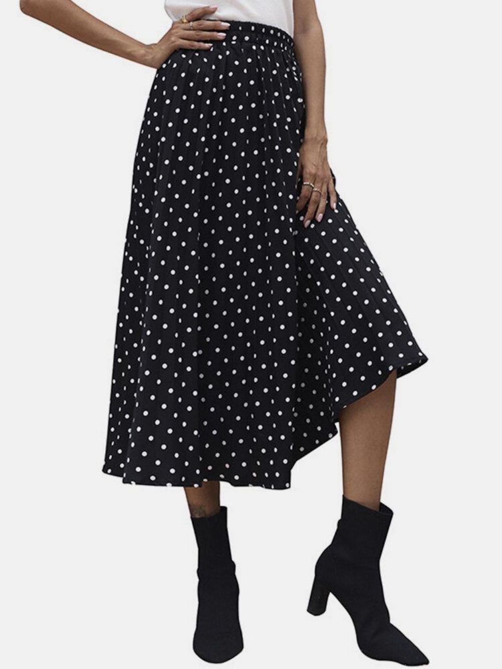 Damen Polka Dot Bedruckter Lockerer Stilvoller Mittellanger Rock Mit Hoher Taille