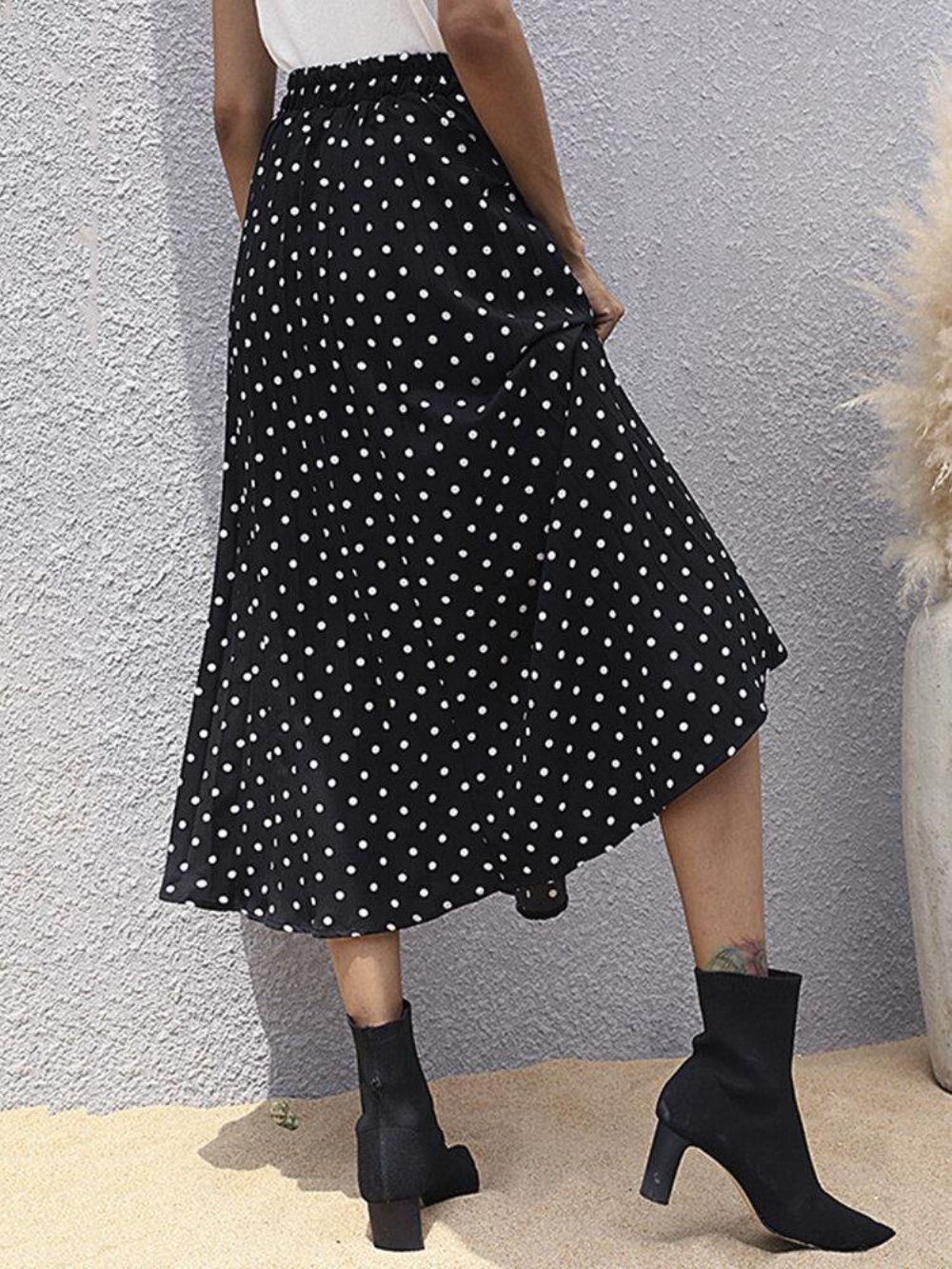 Damen Polka Dot Bedruckter Lockerer Stilvoller Mittellanger Rock Mit Hoher Taille