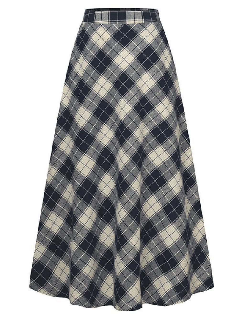 Frauen Plaid A-Linie Vintage Röcke Mit Hoher Taille Und Tasche