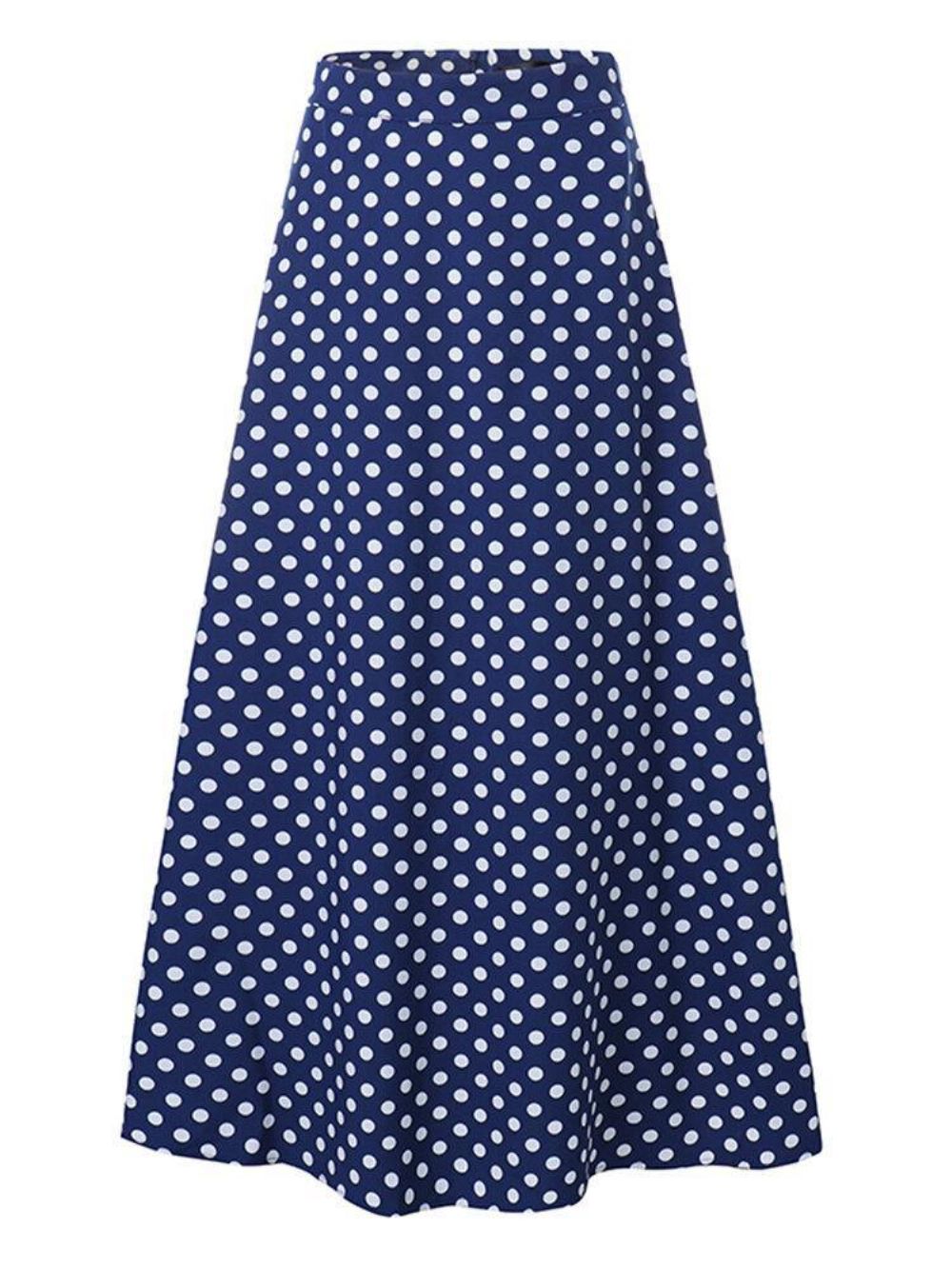 Frauen Polka Dot Print Lose Big Swing Seitentaschen Lässiger Langer Rock