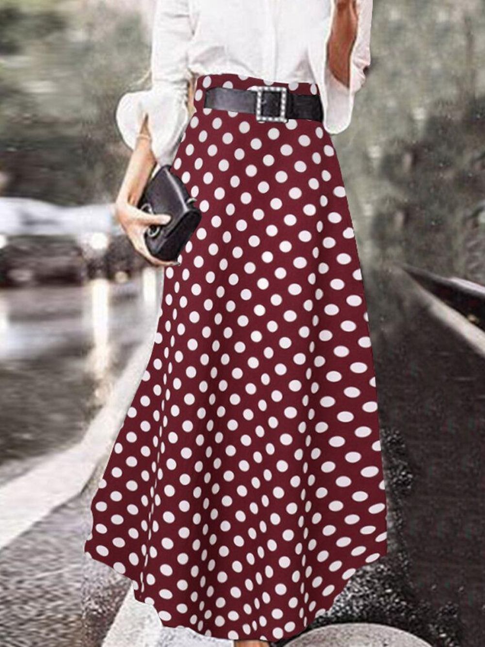 Polka Dot Print High Waist Side Zipper Elegante Lockere Maxiröcke