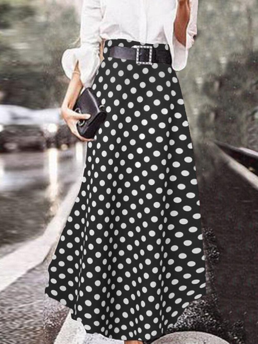 Polka Dot Print High Waist Side Zipper Elegante Lockere Maxiröcke