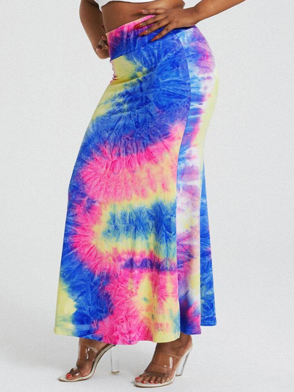 Tie-Dye-Druck Mit Hoher Taille Figurbetonter Langer Rock