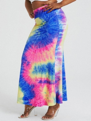 Tie-Dye-Druck Mit Hoher Taille Figurbetonter Langer Rock