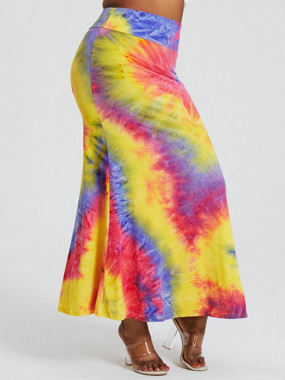 Tie-Dye-Druck Mit Hoher Taille Figurbetonter Langer Rock