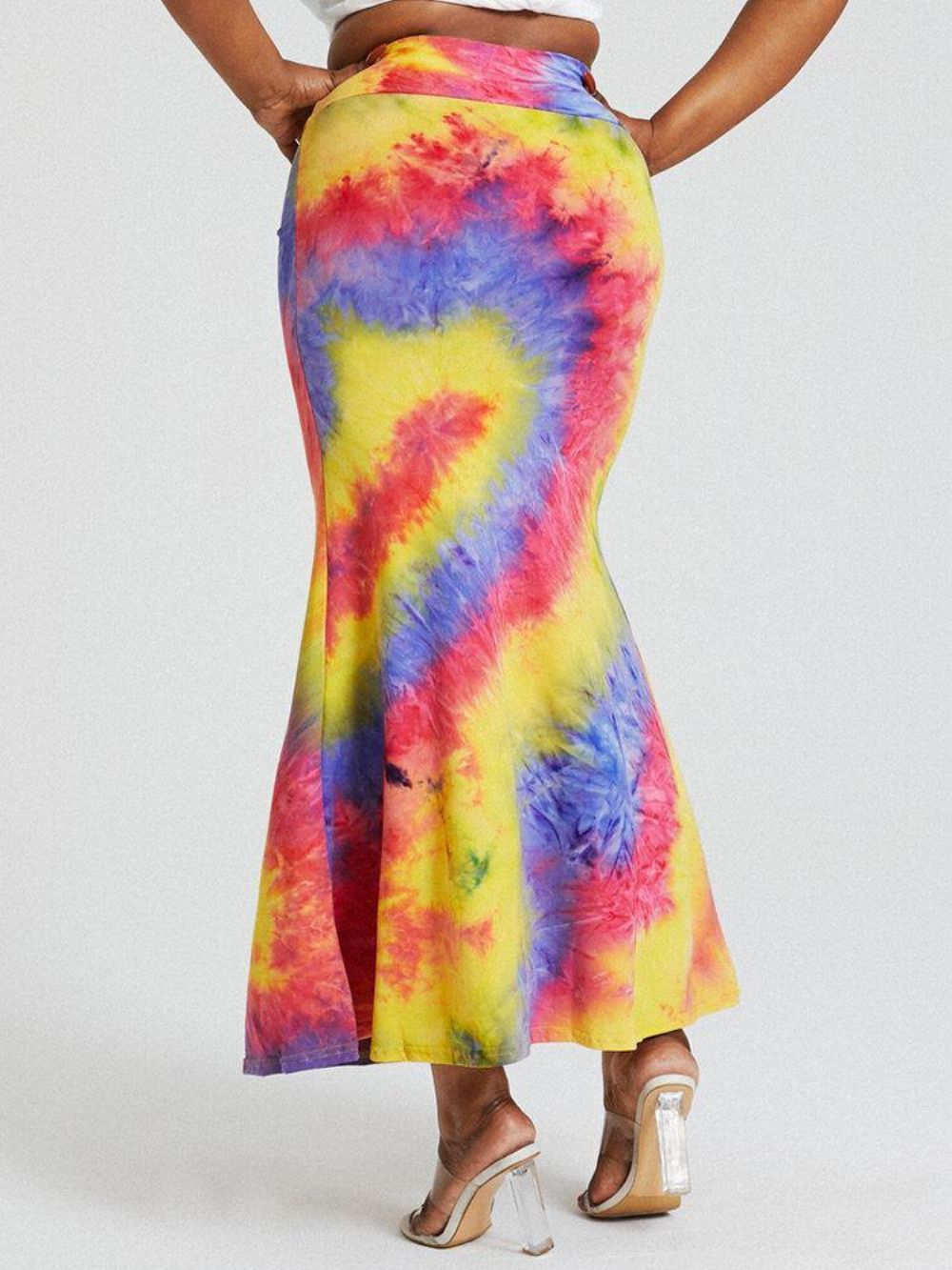 Tie-Dye-Druck Mit Hoher Taille Figurbetonter Langer Rock