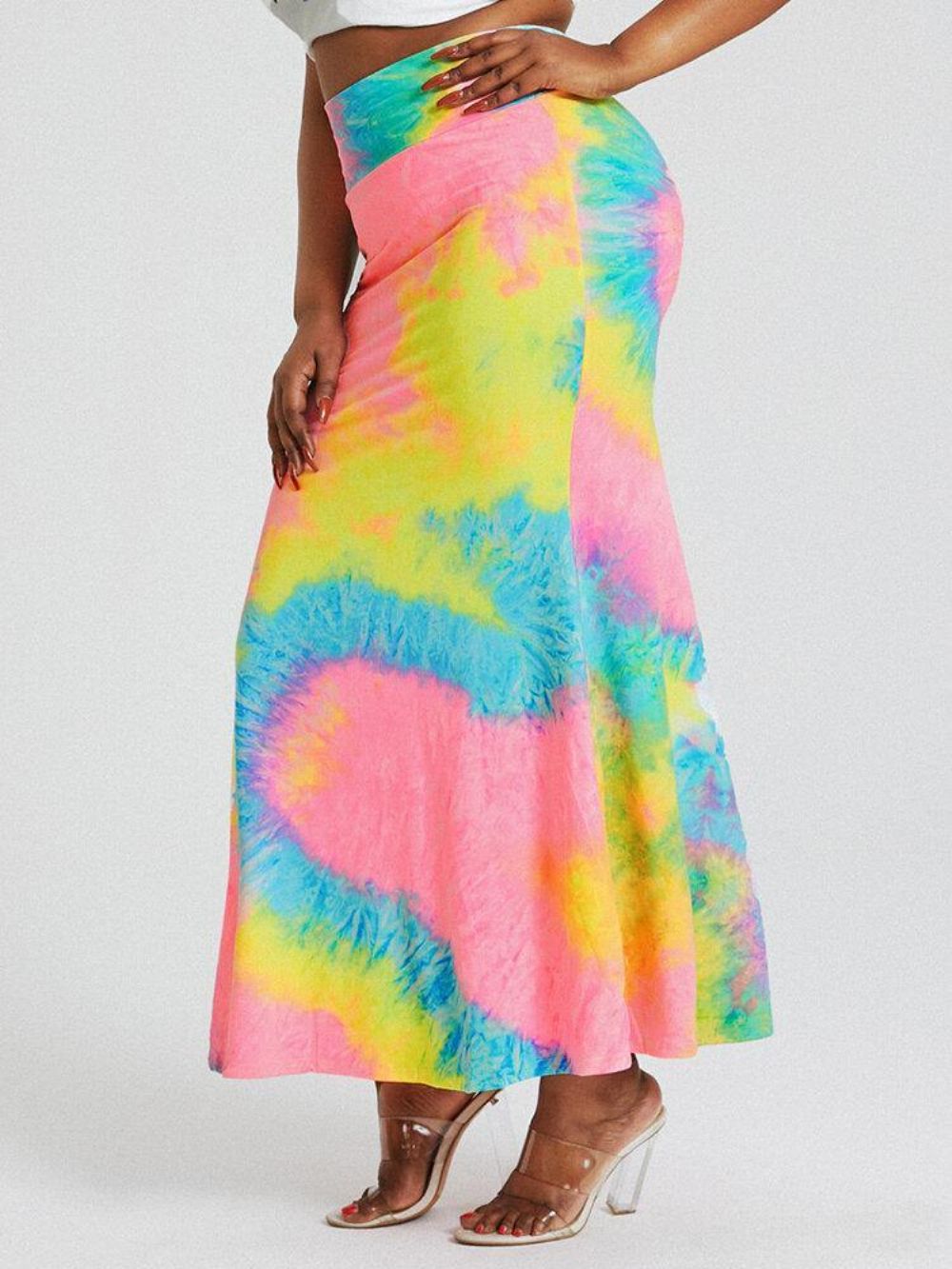 Tie-Dye-Druck Mit Hoher Taille Figurbetonter Langer Rock