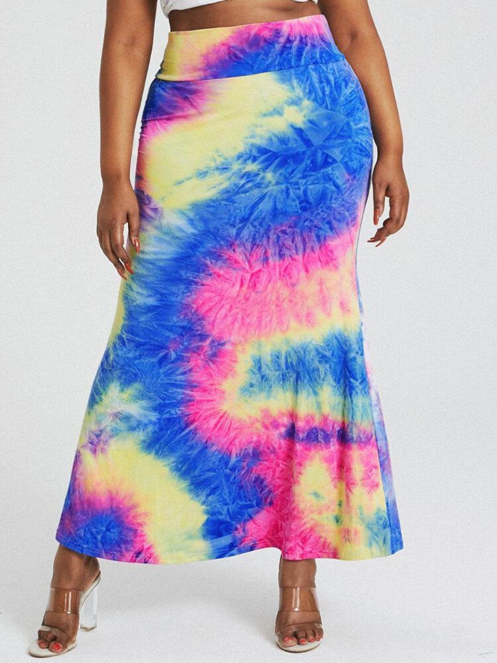 Tie-Dye-Druck Mit Hoher Taille Figurbetonter Langer Rock