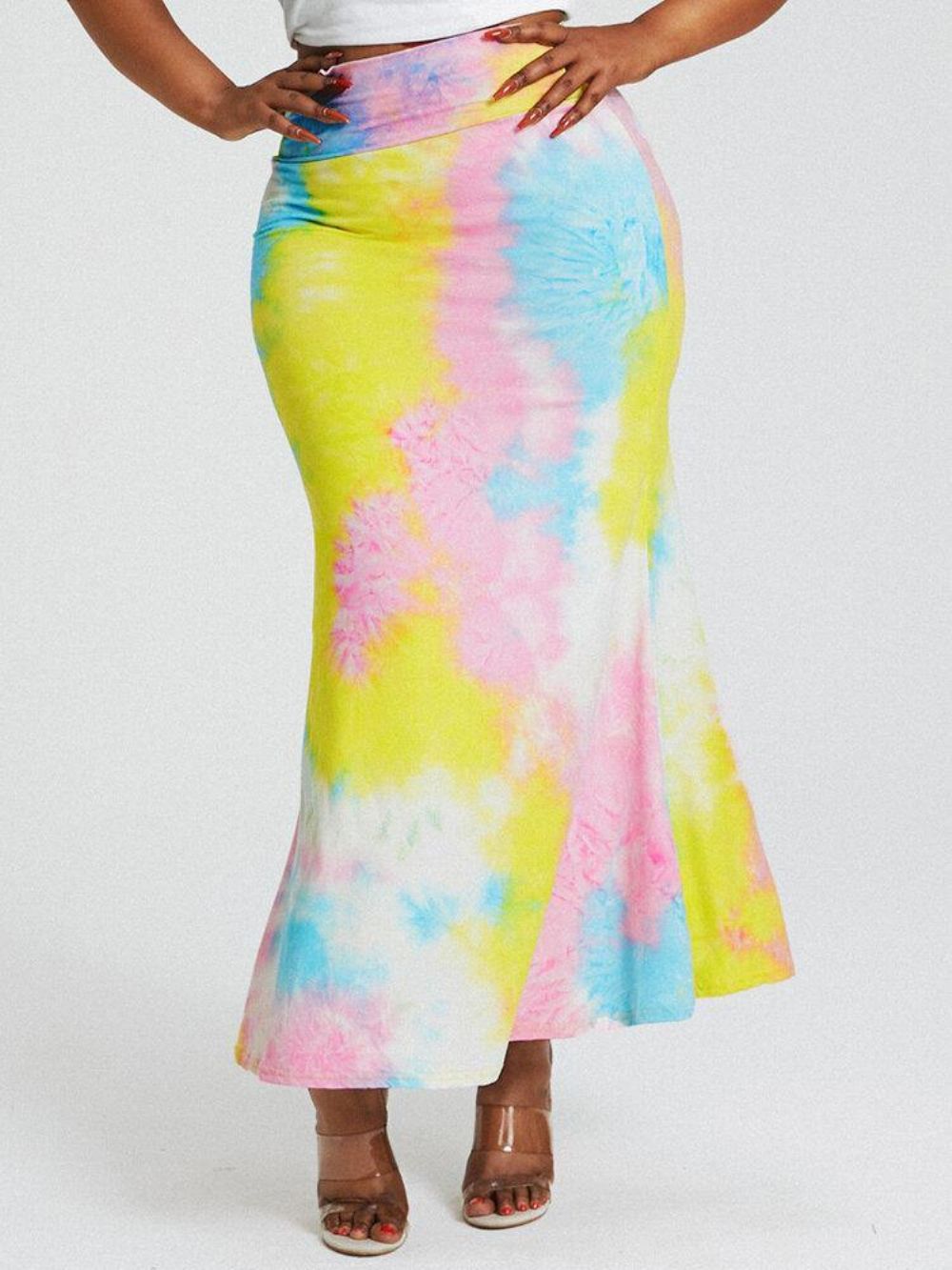 Tie-Dye-Druck Mit Hoher Taille Figurbetonter Langer Rock