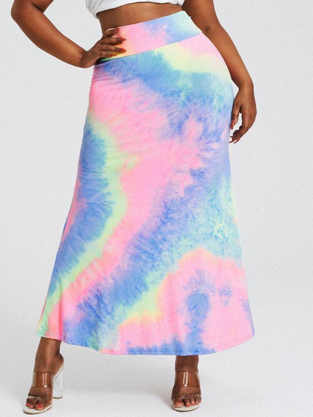 Tie-Dye-Druck Mit Hoher Taille Figurbetonter Langer Rock