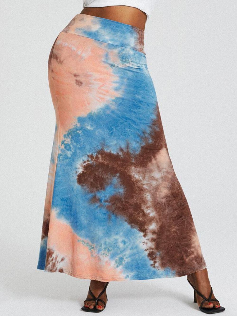 Tie-Dye-Druck Mit Hoher Taille Figurbetonter Langer Rock