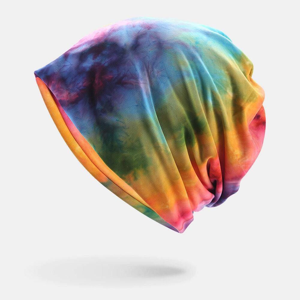 Damen-Baumwoll-Dual-Use-Tie-Dye-Nackenschutz-Schal Latzmütze Randlose Mütze