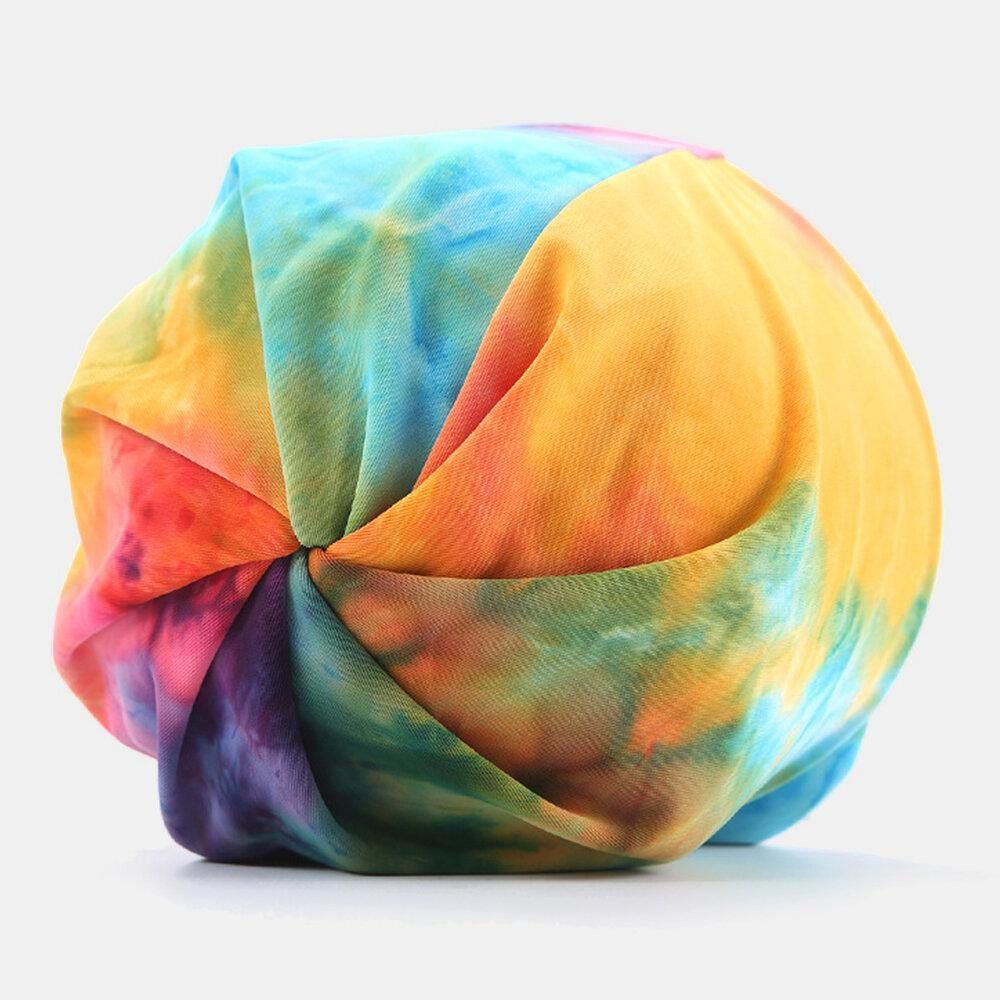 Damen-Baumwoll-Dual-Use-Tie-Dye-Nackenschutz-Schal Latzmütze Randlose Mütze