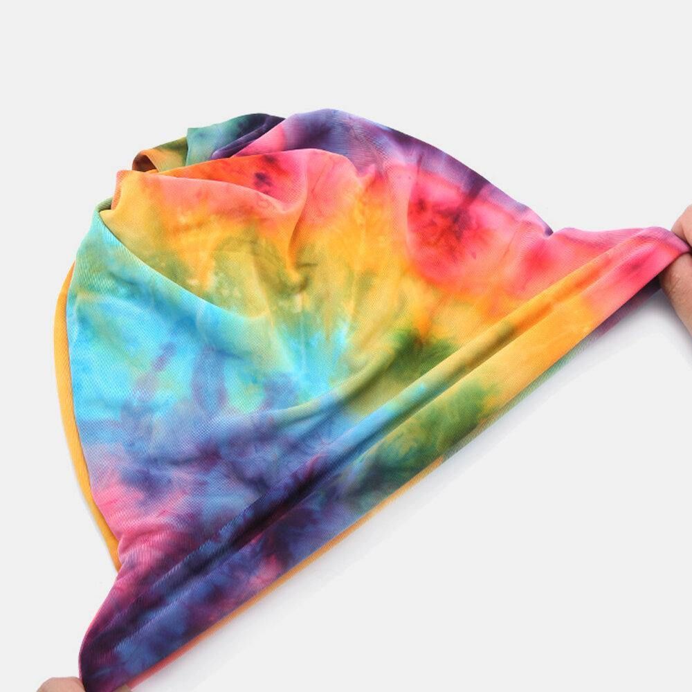 Damen-Baumwoll-Dual-Use-Tie-Dye-Nackenschutz-Schal Latzmütze Randlose Mütze