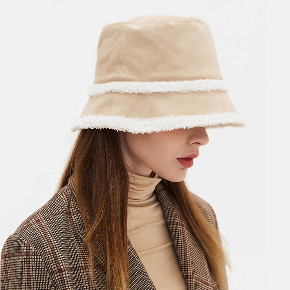 Damen Wildleder Lammhaar Casual Fashion Elegant Keep Warm Outdoor Bucket Hat