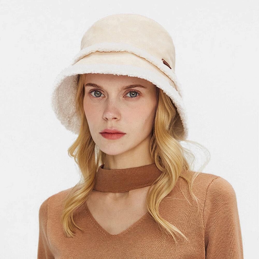 Damen Wildleder Lammhaar Casual Fashion Elegant Keep Warm Outdoor Bucket Hat