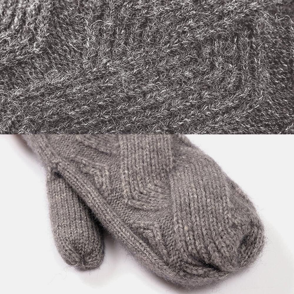 Frauen 2 Stücke Wolle Plus Verdicken Warme Winter Outdoor Strickhandschuhe Strickmütze Mit Fluff Ball