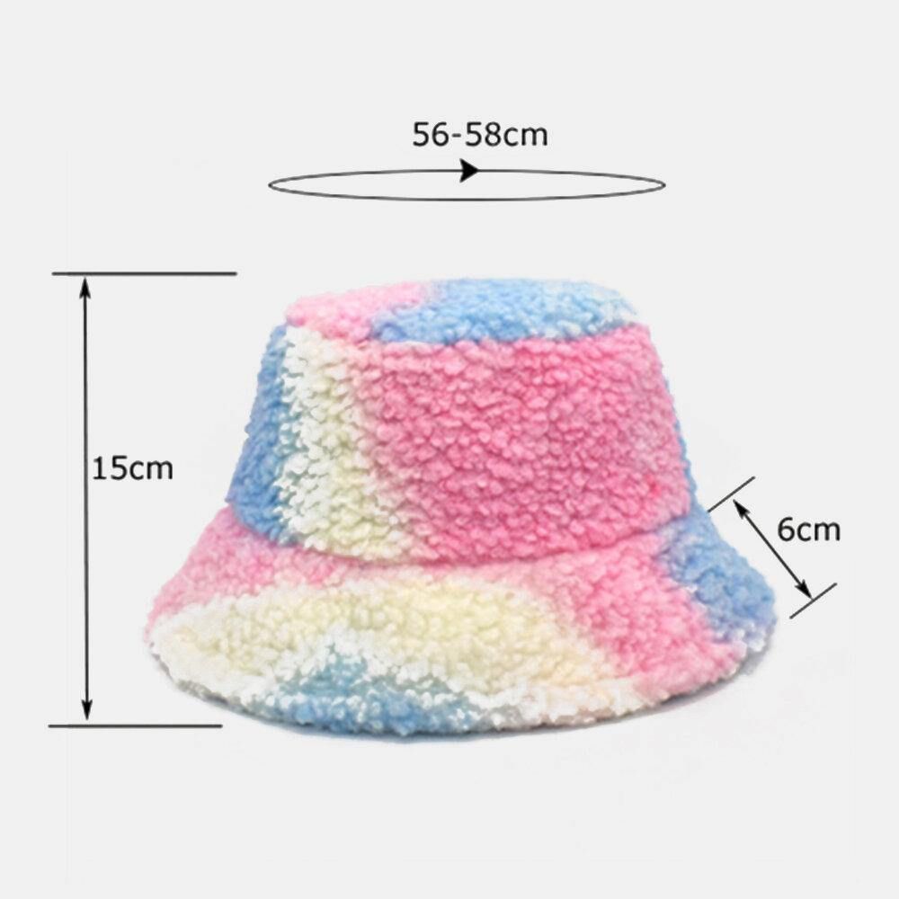 Frauen Tie-Dye Mix Farbe Lammhaar Warm Casual Cute Bucket Hat