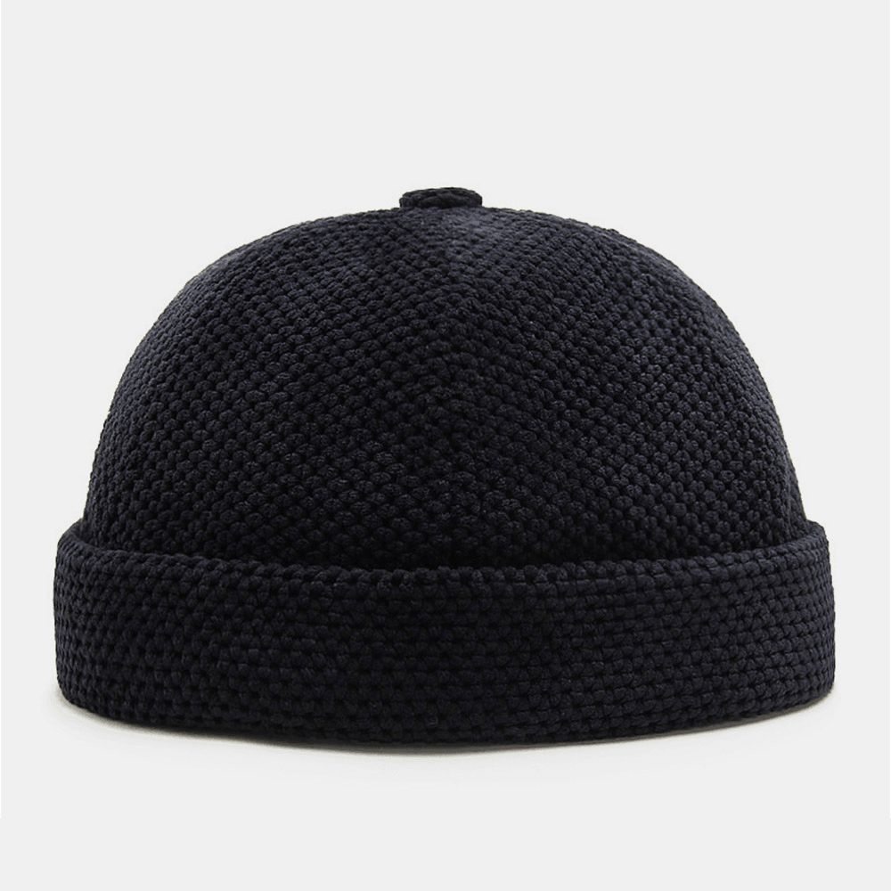 Herren Baumwolle Gestrickt Einfarbig Britische Vintage Randlose Beanie Landlord Mützen Skull Cap