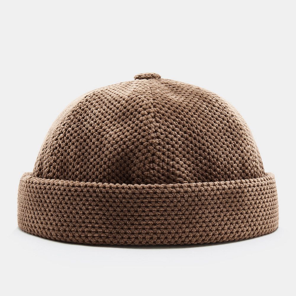 Herren Baumwolle Gestrickt Einfarbig Britische Vintage Randlose Beanie Landlord Mützen Skull Cap