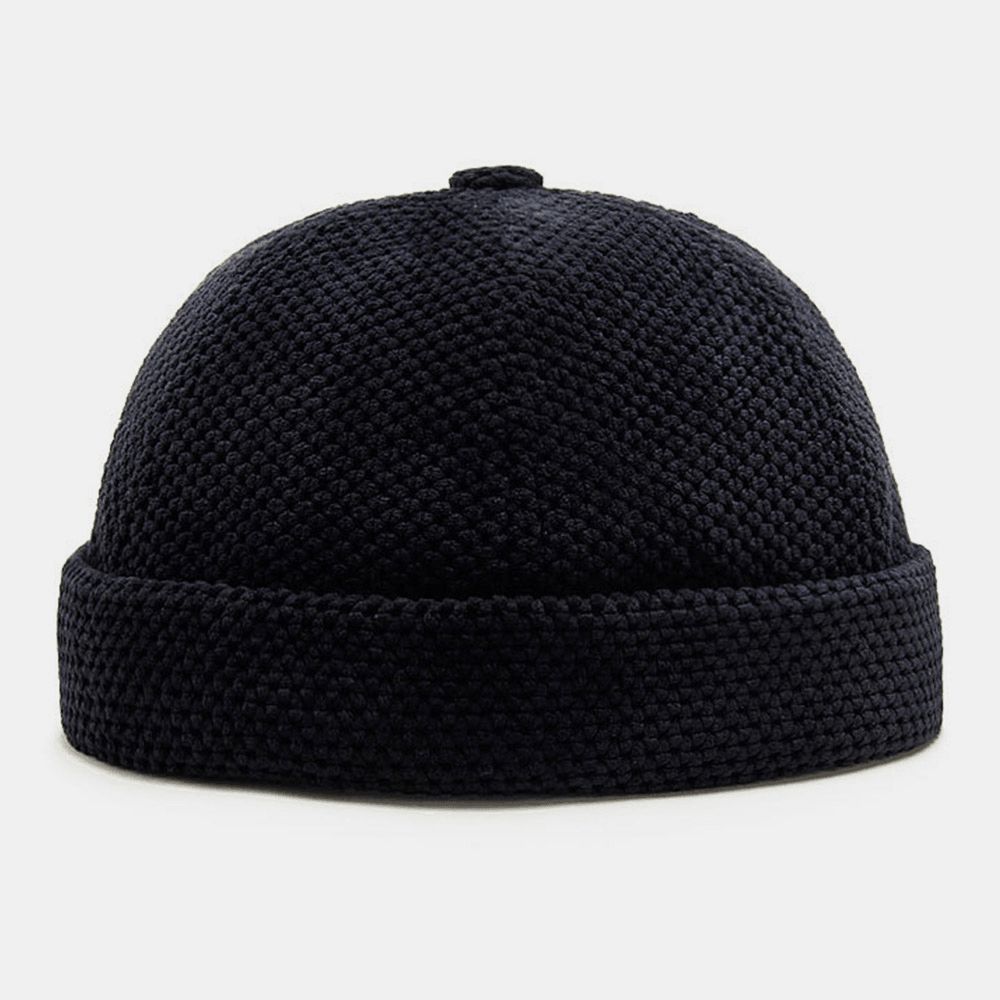 Herren Baumwolle Gestrickt Einfarbig Britische Vintage Randlose Beanie Landlord Mützen Skull Cap