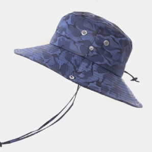 Männer Camouflage Big Brim Winddichtes Seil Outdoor Angeln Klettern Anti-Uv-Sonnenschutz-Eimer-Hut