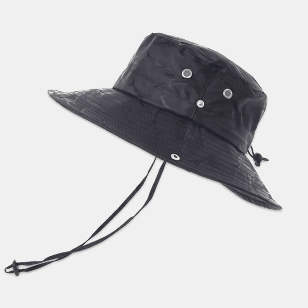 Männer Camouflage Big Brim Winddichtes Seil Outdoor Angeln Klettern Anti-Uv-Sonnenschutz-Eimer-Hut