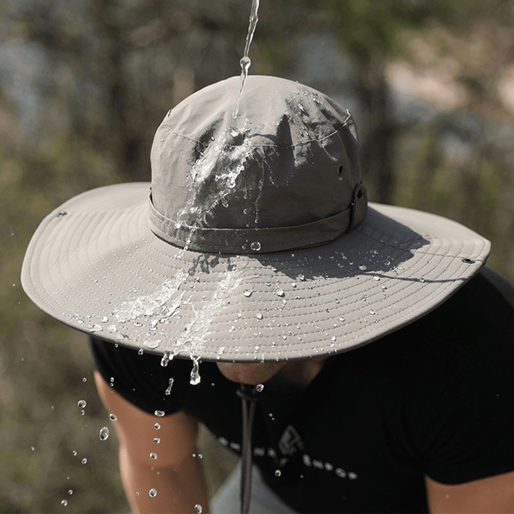 Männer Dual-Use Anti-Uv-Eimer-Hut Große Krempe Winddichtes Seil Verstellbarer Outdoor-Angeln-Sonnenschutz-Hut