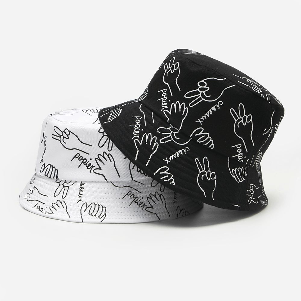 Unisex Baumwolle Buchstaben Strichzeichnung Gesten Graffiti Fashion Sunshade Bucket Hat