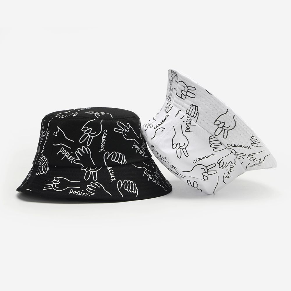 Unisex Baumwolle Buchstaben Strichzeichnung Gesten Graffiti Fashion Sunshade Bucket Hat