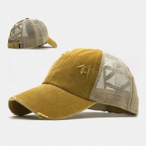 Unisex Camouflage Stretch Fit Mützen Mesh Atmungsaktive Trucker Hüte Cross Pferdeschwanz Baseball Cap