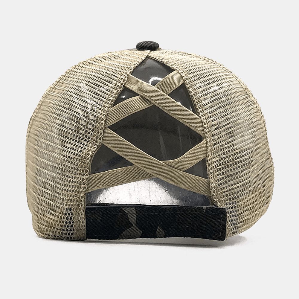 Unisex Camouflage Stretch Fit Mützen Mesh Atmungsaktive Trucker Hüte Cross Pferdeschwanz Baseball Cap