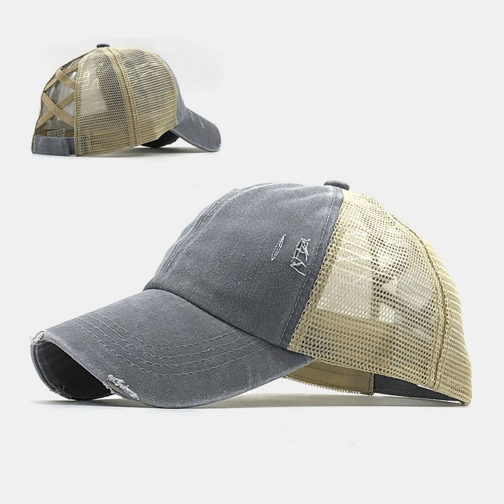 Unisex Camouflage Stretch Fit Mützen Mesh Atmungsaktive Trucker Hüte Cross Pferdeschwanz Baseball Cap