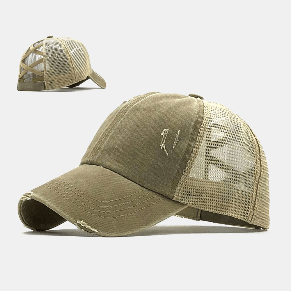 Unisex Camouflage Stretch Fit Mützen Mesh Atmungsaktive Trucker Hüte Cross Pferdeschwanz Baseball Cap