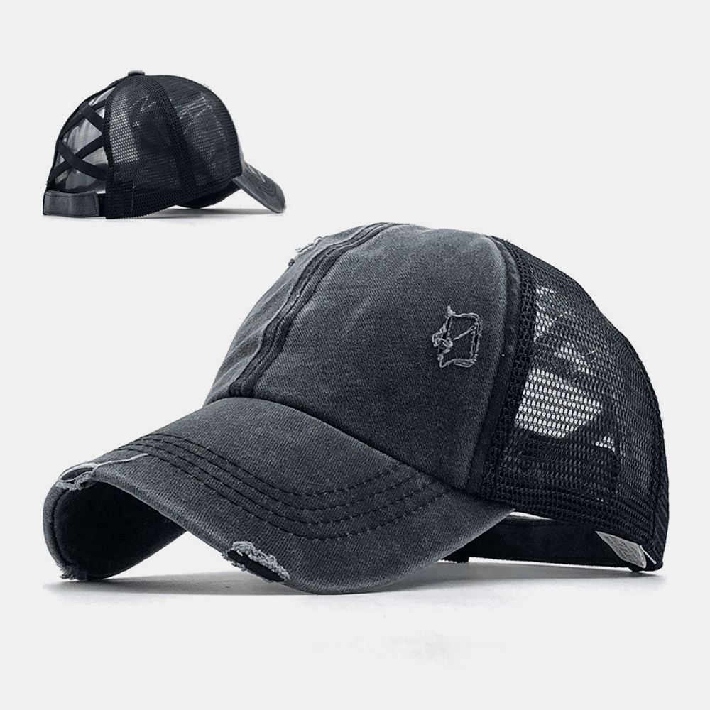 Unisex Camouflage Stretch Fit Mützen Mesh Atmungsaktive Trucker Hüte Cross Pferdeschwanz Baseball Cap