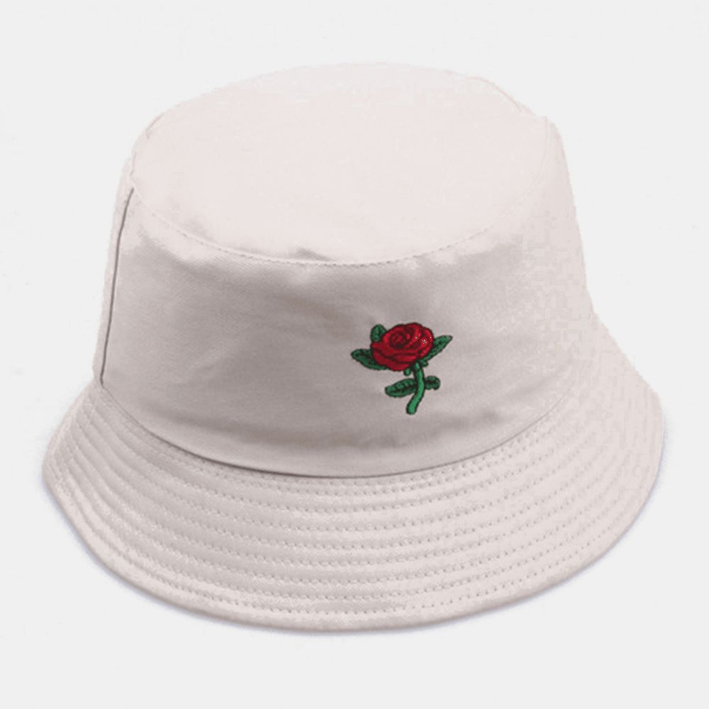 Unisex Cartoon Rose Stickerei Twill Mützen Outdoor Suncreen Sunshade Bucket Hat