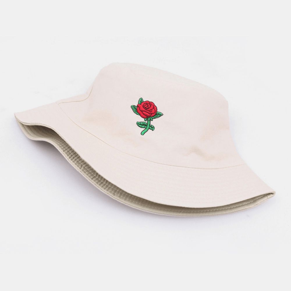 Unisex Cartoon Rose Stickerei Twill Mützen Outdoor Suncreen Sunshade Bucket Hat