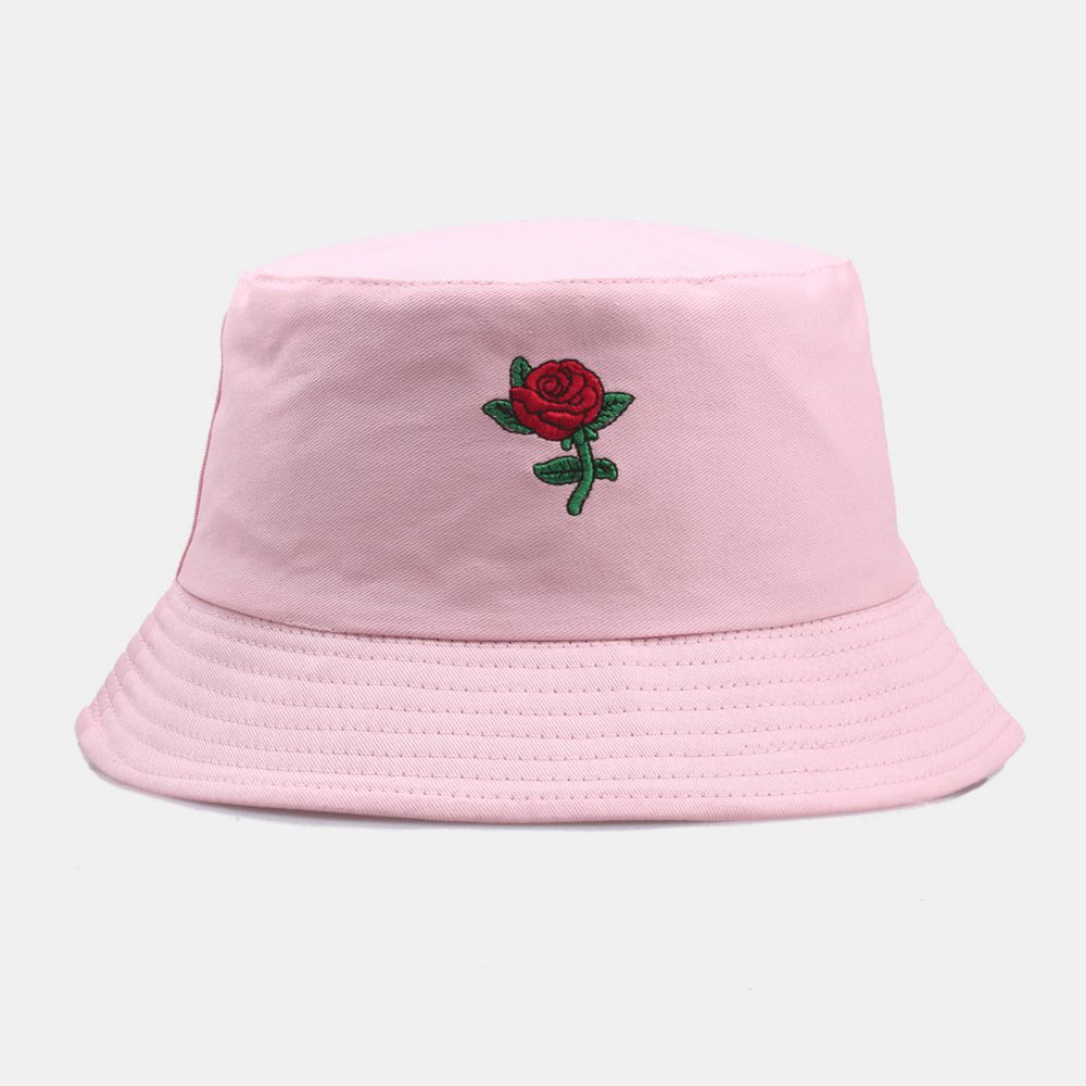 Unisex Cartoon Rose Stickerei Twill Mützen Outdoor Suncreen Sunshade Bucket Hat