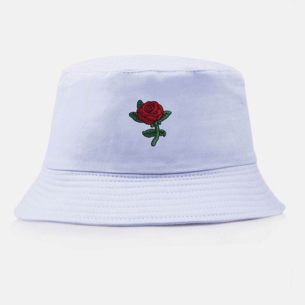 Unisex Cartoon Rose Stickerei Twill Mützen Outdoor Suncreen Sunshade Bucket Hat