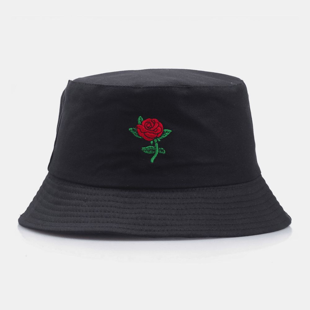 Unisex Cartoon Rose Stickerei Twill Mützen Outdoor Suncreen Sunshade Bucket Hat