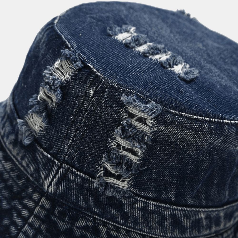 Unisex Denim Broken Holes Made-Old Fashion Outdoor-Sonnenschutz-Eimerhut