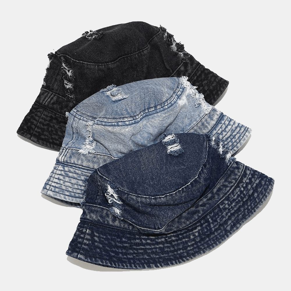 Unisex Denim Broken Holes Made-Old Fashion Outdoor-Sonnenschutz-Eimerhut