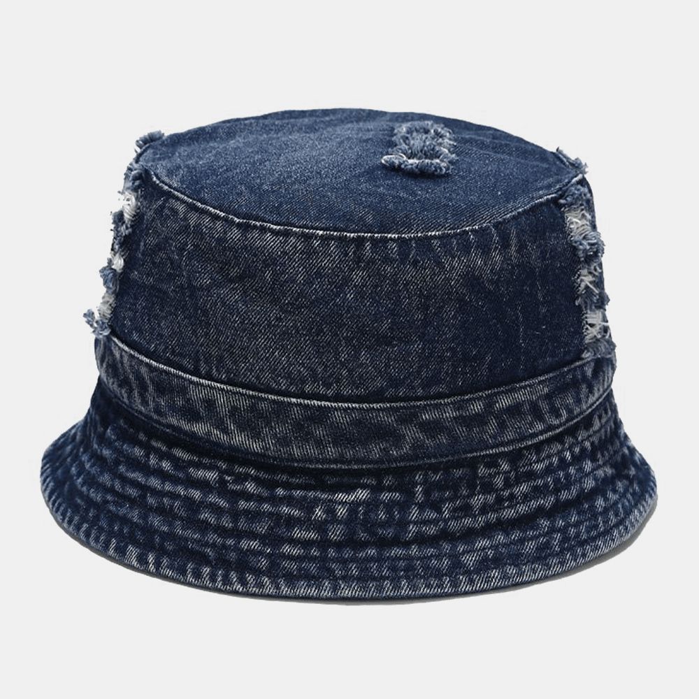 Unisex Denim Broken Holes Made-Old Fashion Outdoor-Sonnenschutz-Eimerhut