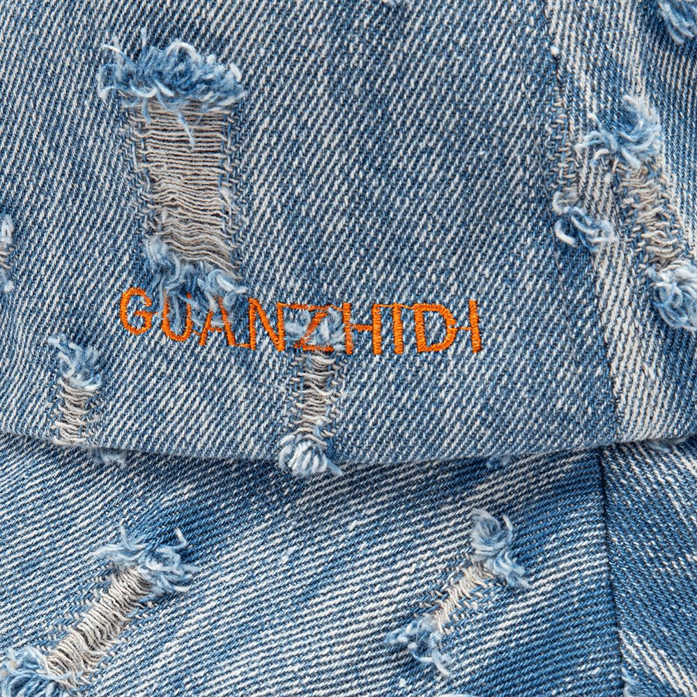 Unisex-Denim-Buchstabenmuster-Stickerei Beschädigter Altmodischer Fischerhut