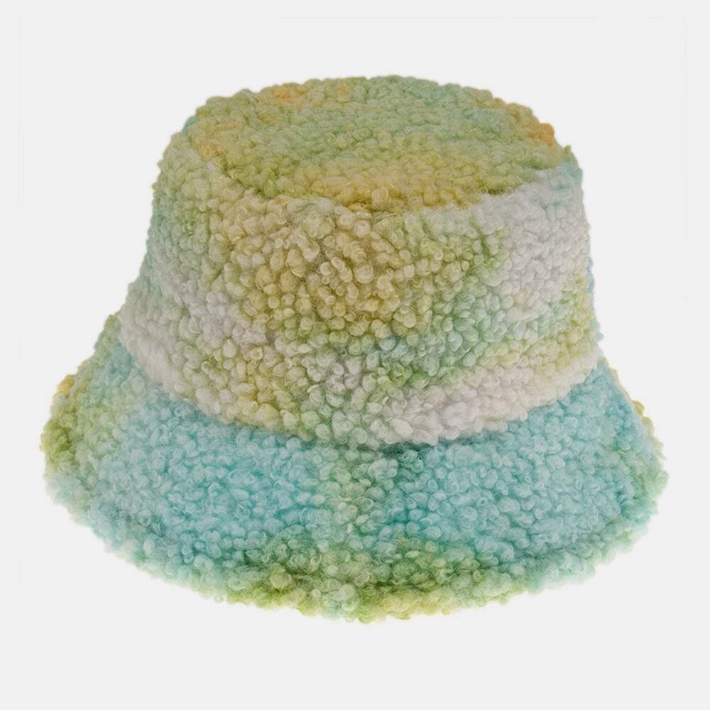 Unisex-Filz-Lammhaar-Tie-Dye Plus Dicker Warmer Winddichter Weicher Eimerhut