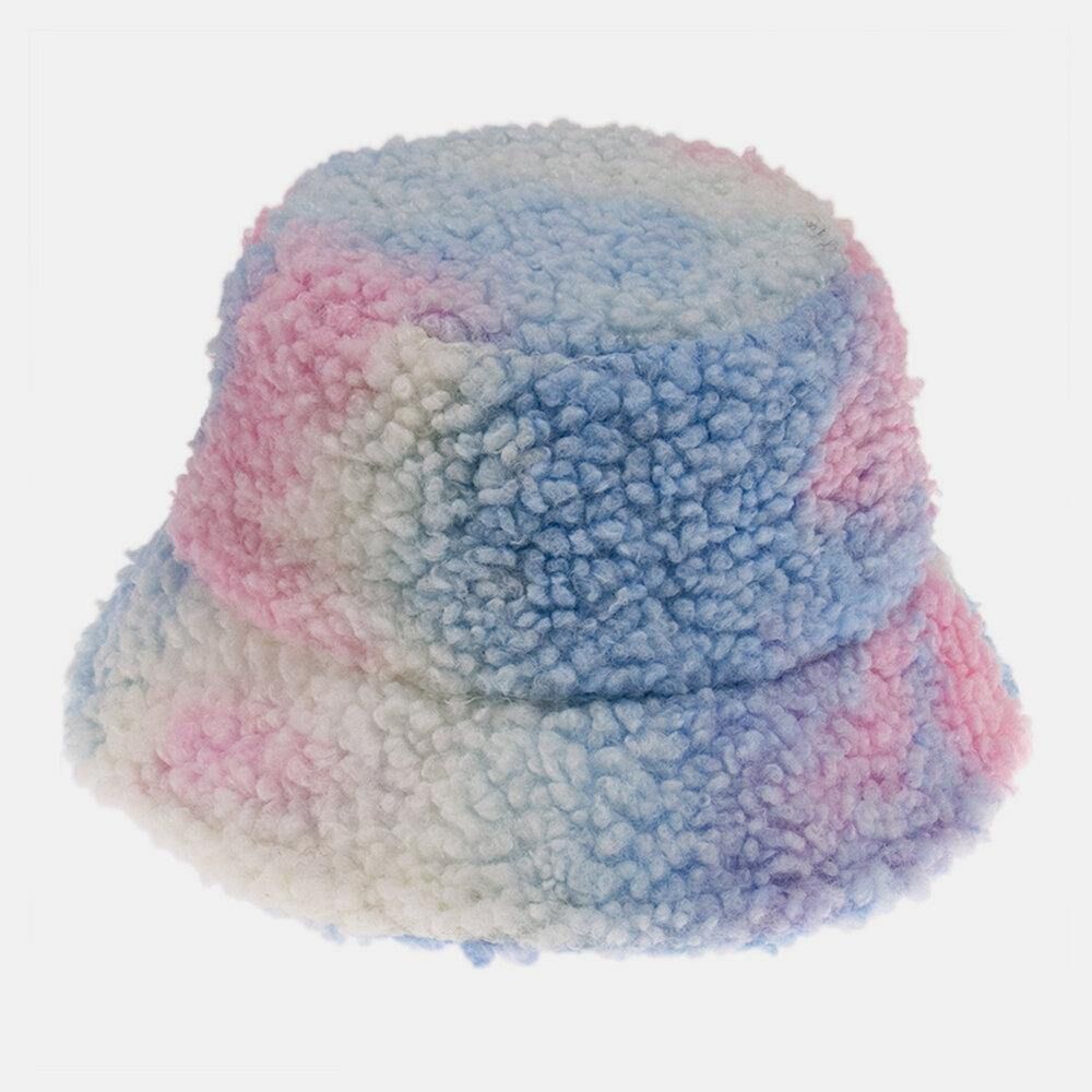 Unisex-Filz-Lammhaar-Tie-Dye Plus Dicker Warmer Winddichter Weicher Eimerhut