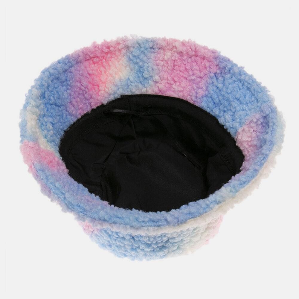 Unisex-Filz-Lammhaar-Tie-Dye Plus Dicker Warmer Winddichter Weicher Eimerhut